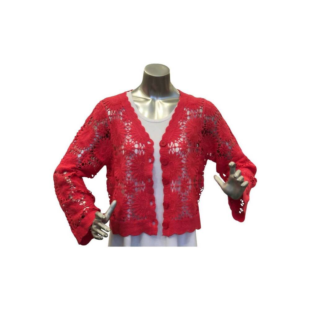 NEW ESQUALO women's stina crochet cardigan in strawberry